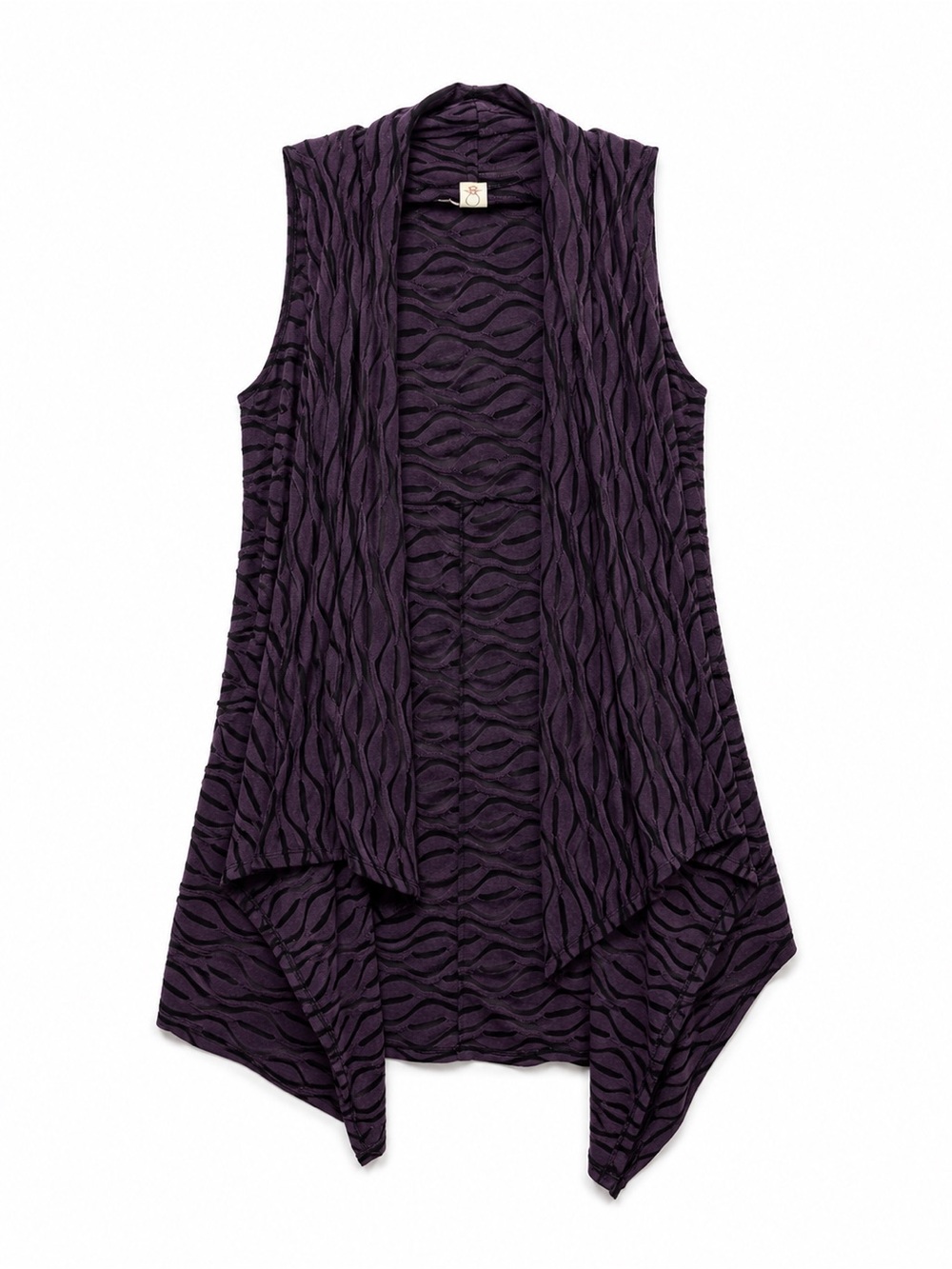 Chalet Large Purple Black Wave Crinkle Knit Draped Open Front Vest Lagenlook